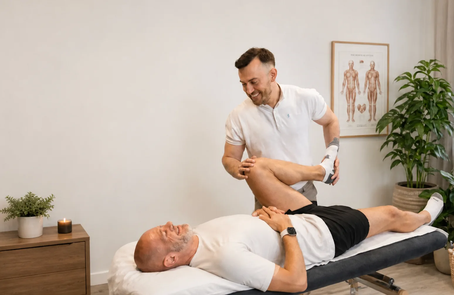 Josh Devine assessing a patient's back at BetterMe Physiotherapy, Rainham